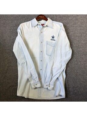 Dallas Cowboys Shirt Mens Large Blue NFL Football NFL Denim Button Up Long
